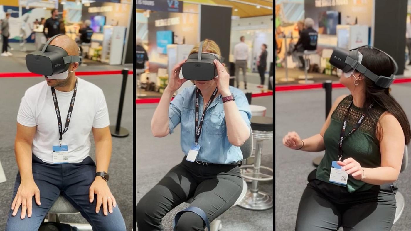3 Personen probieren Virtual-Reality-Brillen aus