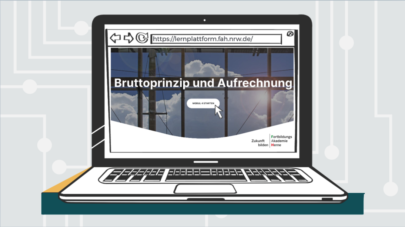 Ein Laptop mit der Aufschrift Bruttoprinzip und Aufrechnung